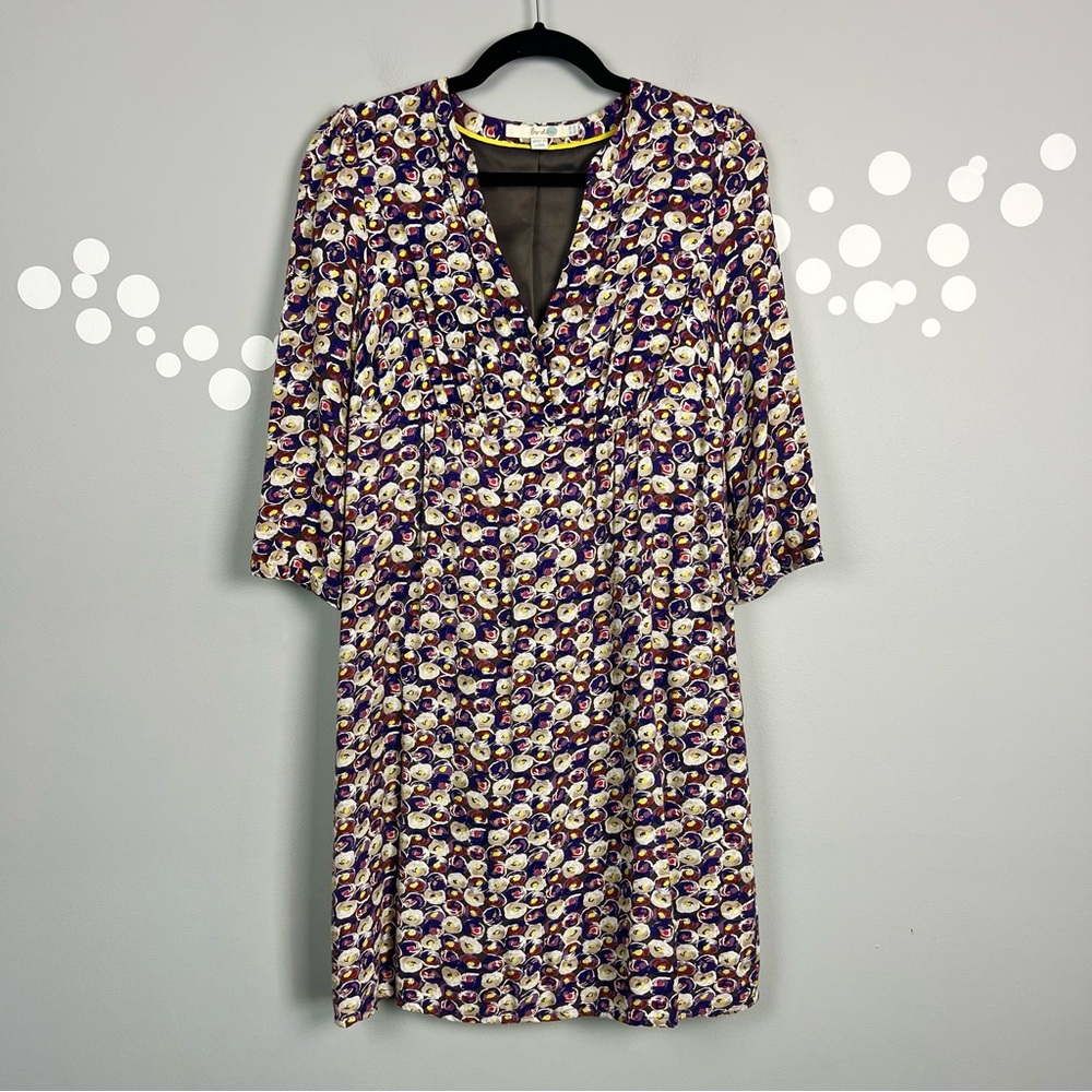 Boden Floral Print V-Neck Dress Size 6 Side Zip 3/4 Sleeve